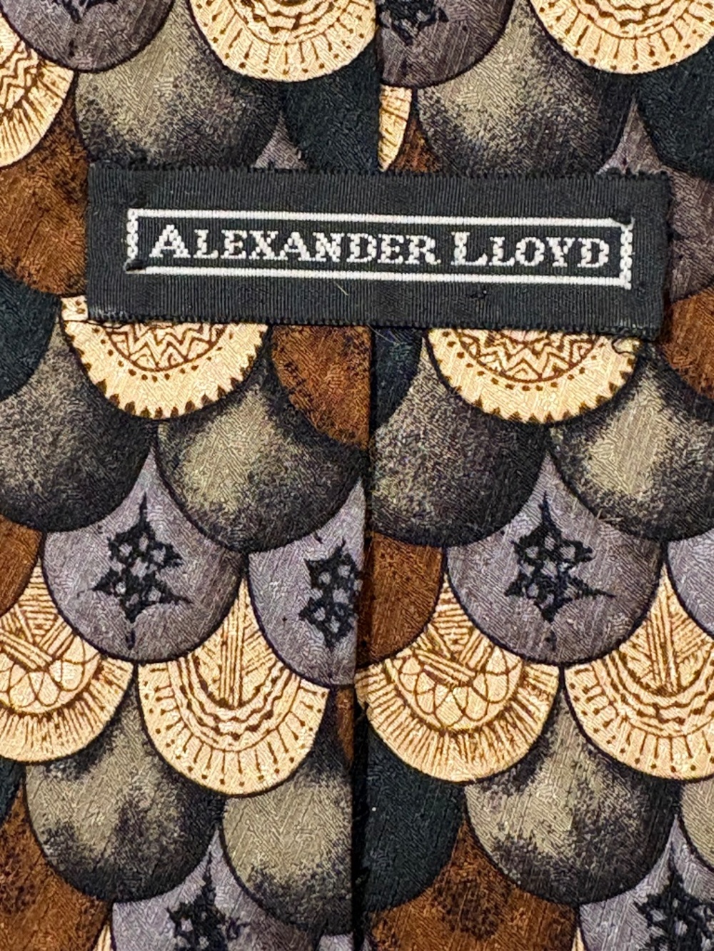 Alexander Lloyd Vintage Extra Long Necktie Art Deco Geometric Brown